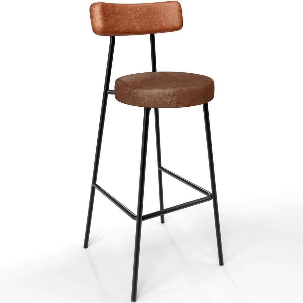 Banqueta Alta Bar Cozinha Sala De Jantar Milão L02 Couríssimo Camel Marrom