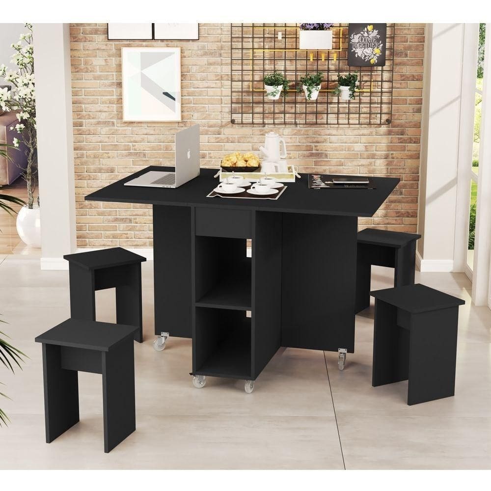 Mesa Bancada Dobrável Carlos Com Bancos Preto