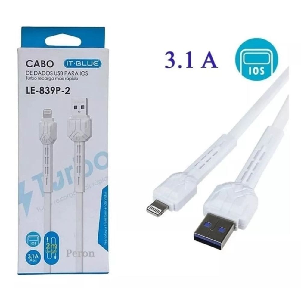 Cabo Carregador Turbo Rápido 3.1a Usb i Phone / IOS 2 Metros