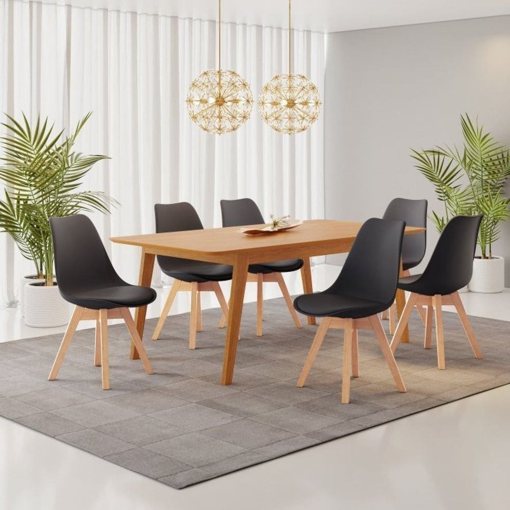 Conjunto Mesa Retangular MDF com 6 Cadeiras Saarinen PP Preto/Cinamomo