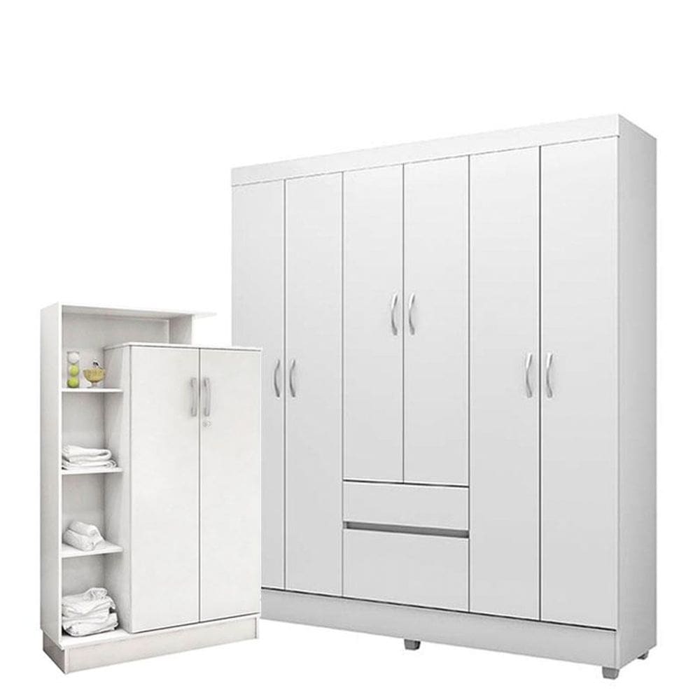 Guarda Roupa Infantil Flash 2 e Armário Multiuso Elite Branco Brilho - Demóbile