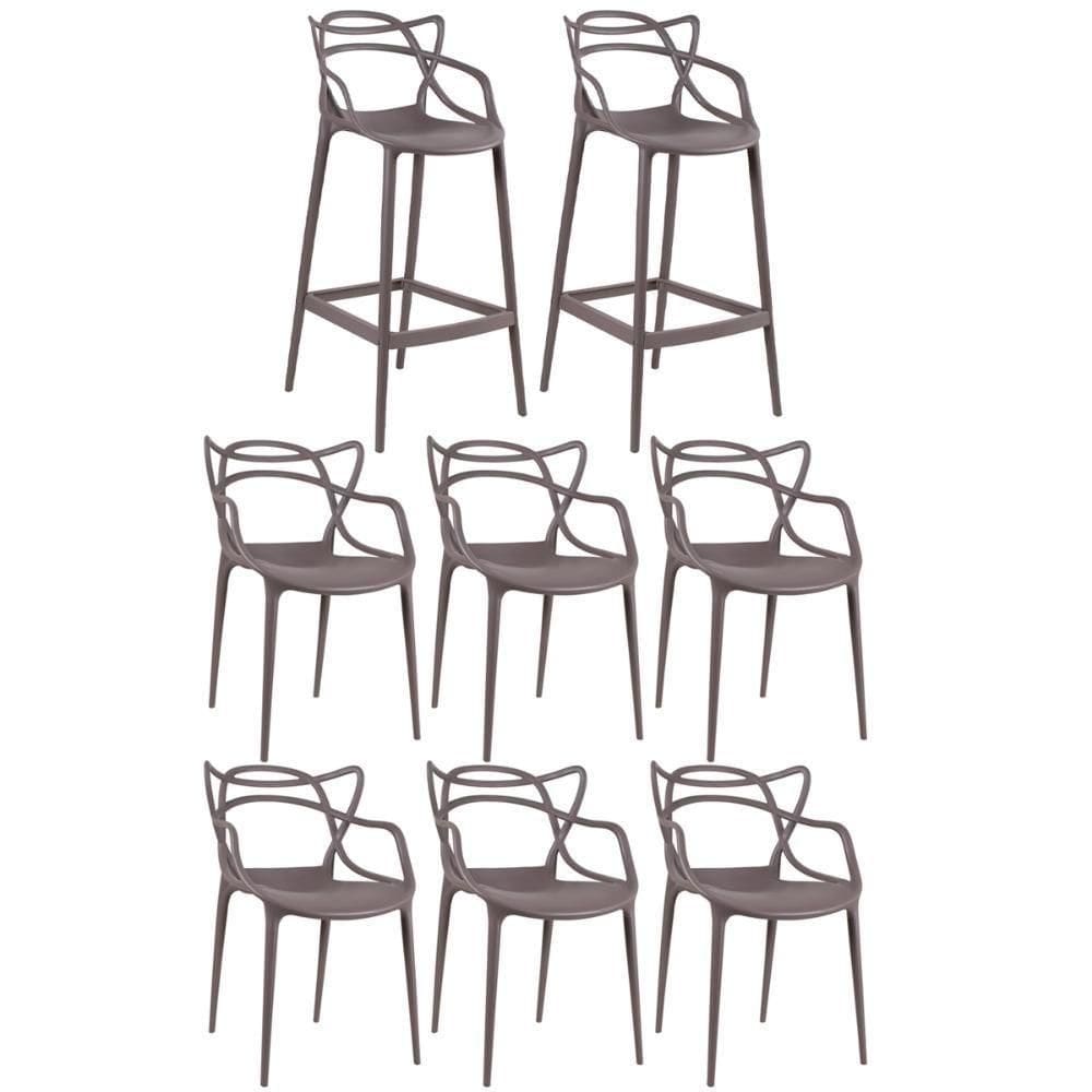 6 Cadeiras + 2 Banquetas Altas Masters Allegra Fendi