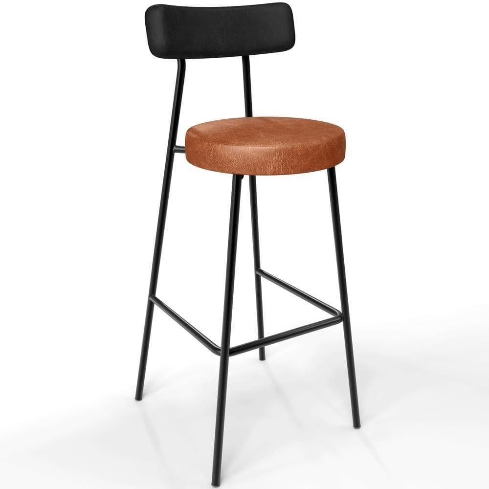 Banqueta Alta Bar Cozinha Sala De Jantar Milão L02 Couríssimo Preto Camel
