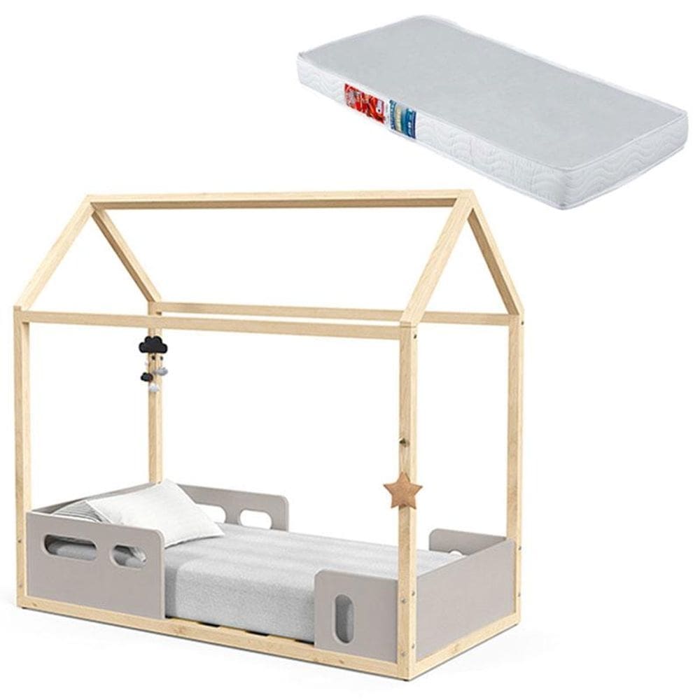 Mini Cama Montessoriana Liv Cinza Natural com Colchão - Matic