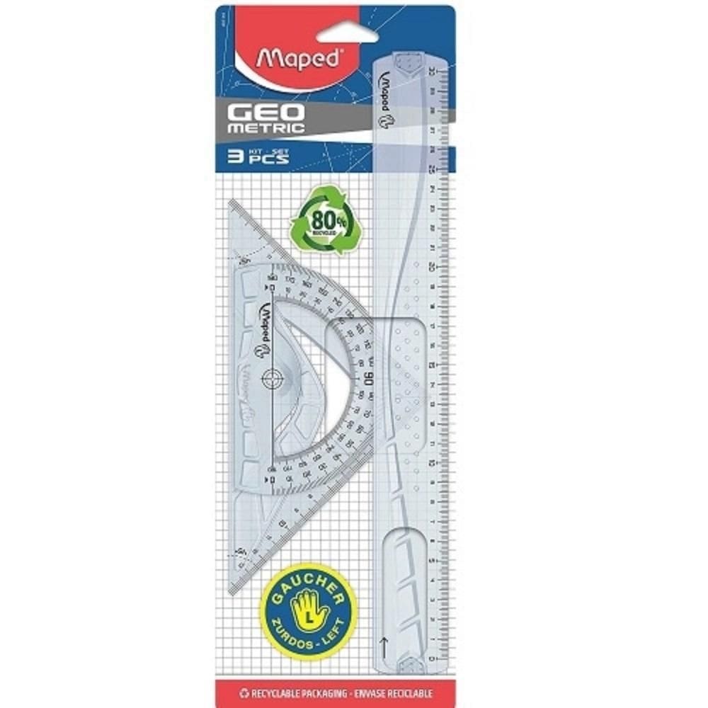 Kit regua esquadro e transferidor para canhoto 3 pcs maped