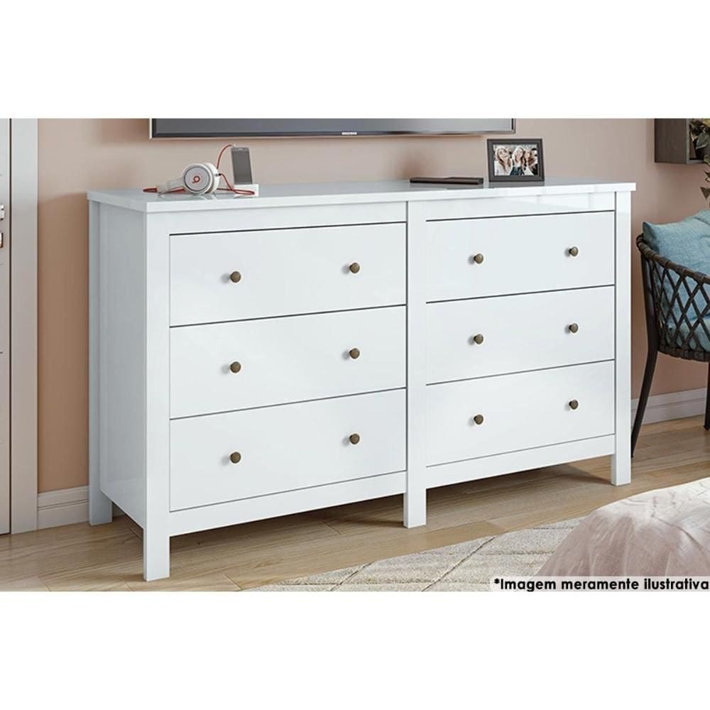 Cômoda Solteiro Horizontal Maggiore c/ 6 Gavetas Branco - Lopas
