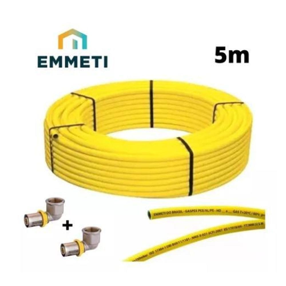 Kit tubo pex multicamada 16mm amarelo emmeti + conexões 5m