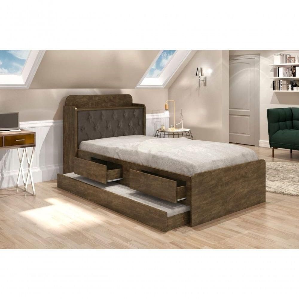 Cama Solteiro 0,88cm Com Auxiliar Dois Colchões