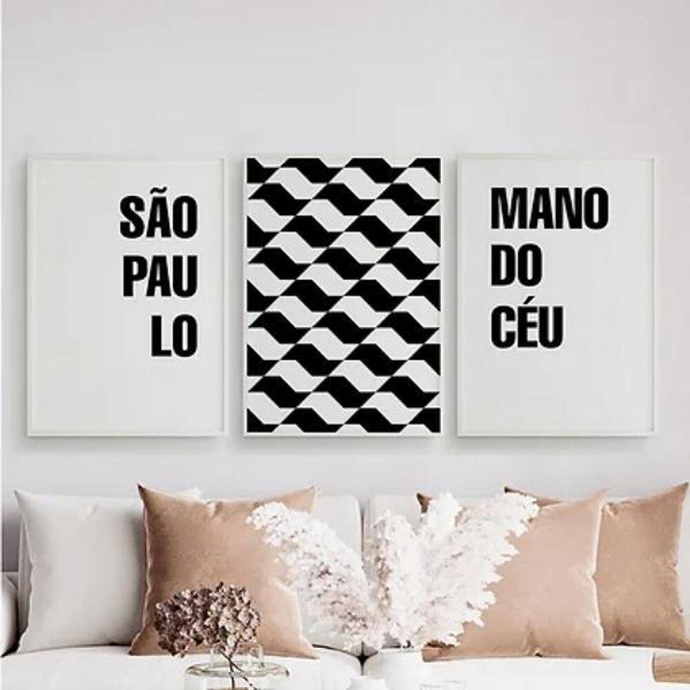 Kit 3 quadros são paulo mano do céu 33x24cm madeira branca