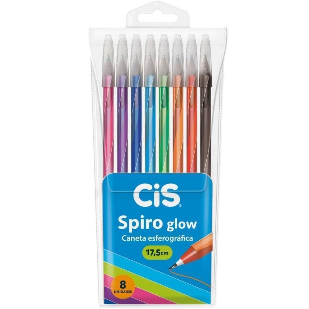 Caneta esferografica cis spiro 0,7mm glow 8 cores