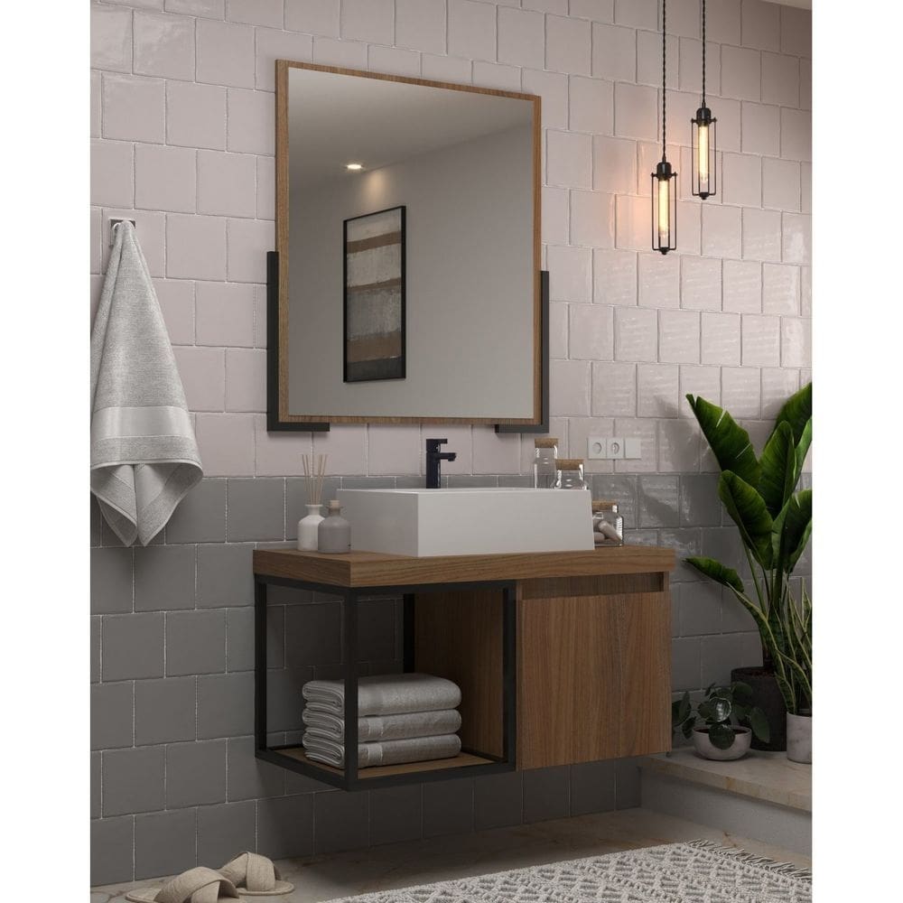 Conjunto Balcão para Banheiro com Espelheira Miami 80 Noce