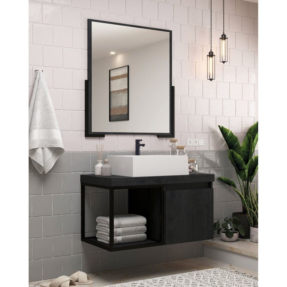 Conjunto Balcão para Banheiro com Espelheira Miami 80 Carbono