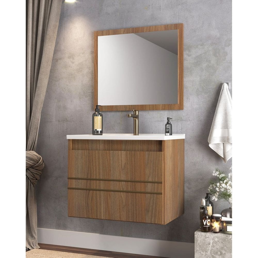 Conjunto Balcão para Banheiro com Espelheira Royal 60 Noce