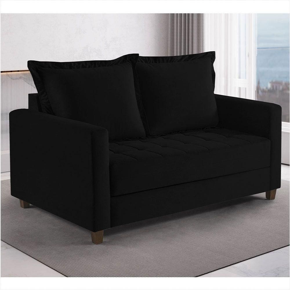 Sofa Cama Frisa Colchao Casal Talento Móveis Preto/Castanho