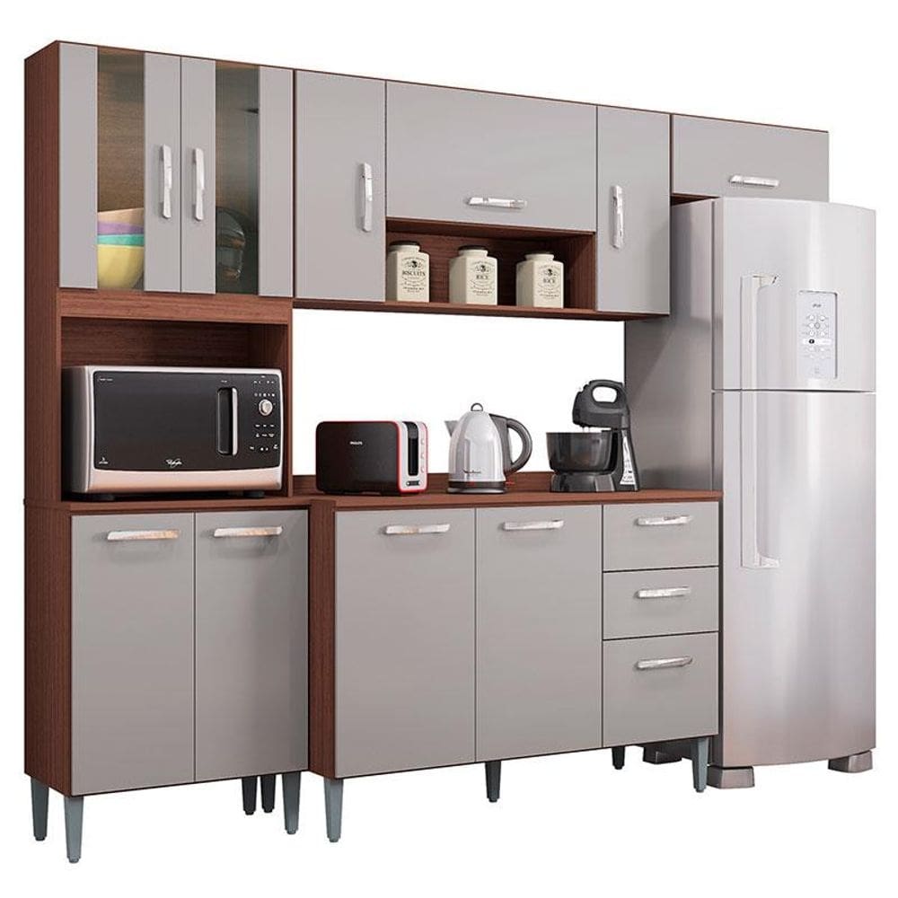 Cozinha Lavínia Balcão com Tampo Capuccino Off White - Poquema