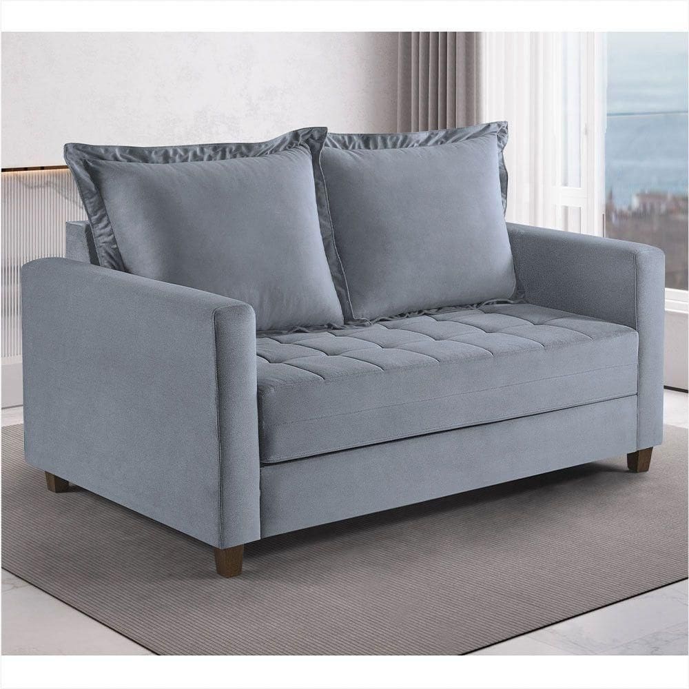 Sofa Cama Frisa Colchao Casal Talento Móveis Cinza/Castanho