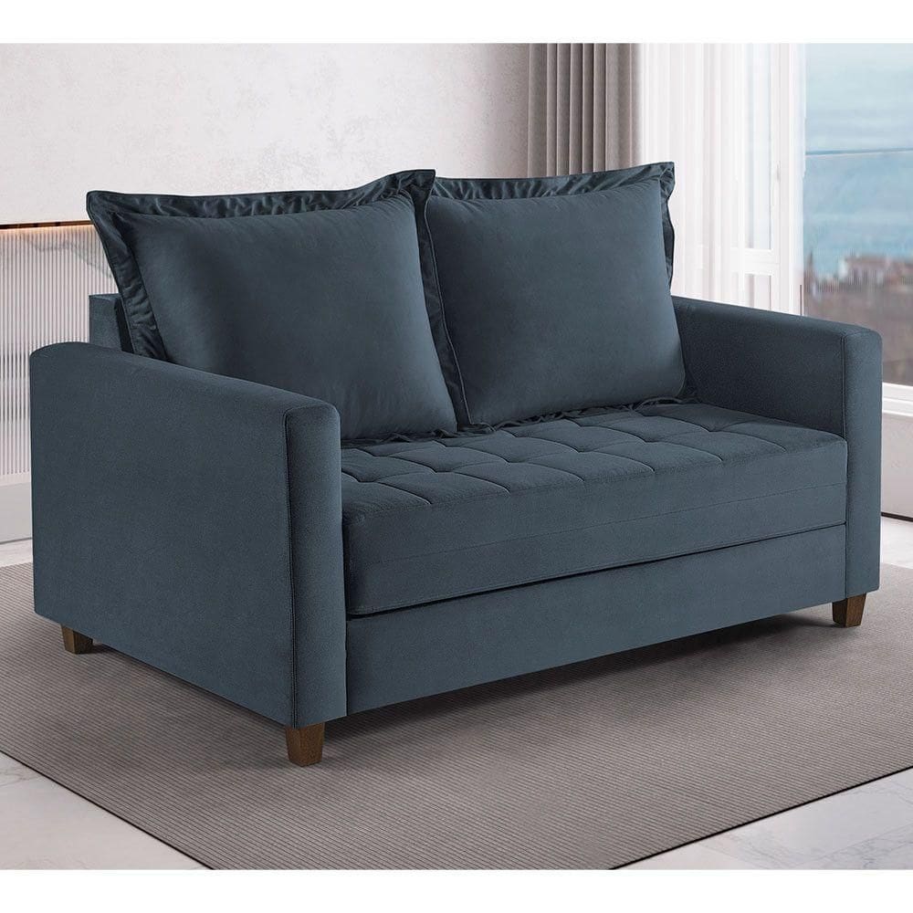 Sofa Cama Frisa Colchao Talento Móveis Grafite/Castanho