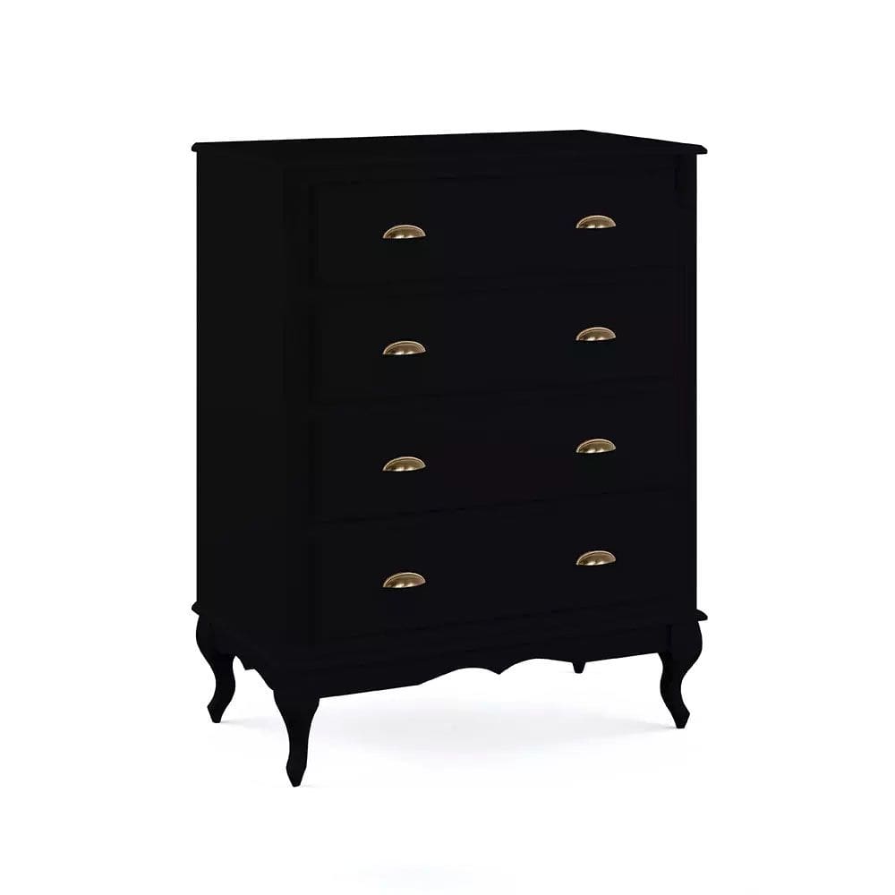 Cômoda de Madeira 4 Gavetas Pés Luis Xv 60816 Hannover - Preto