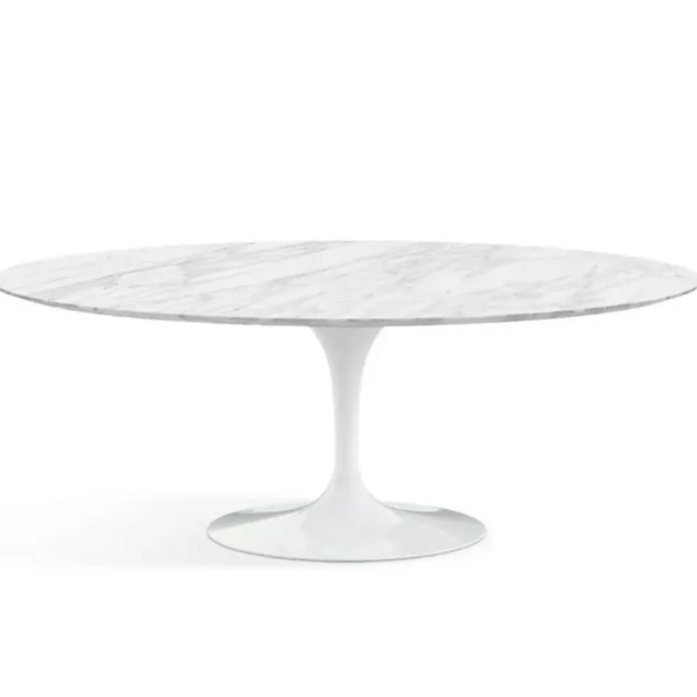 Mesa de Jantar Saarinen Oval 137x90 cm Mármore Carrara Base Branca