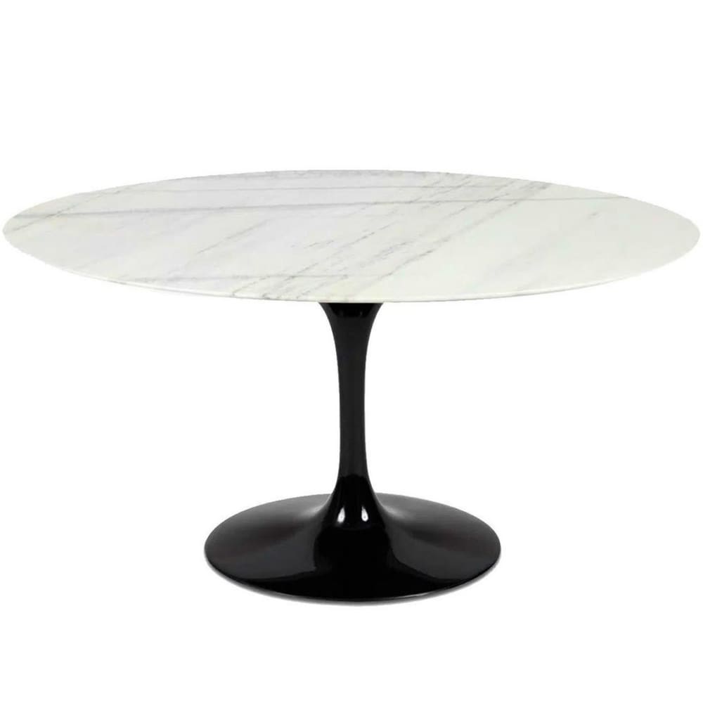 Mesa de Jantar Saarinen Oval 120x80 cm Mármore Branco Extra Base Preta