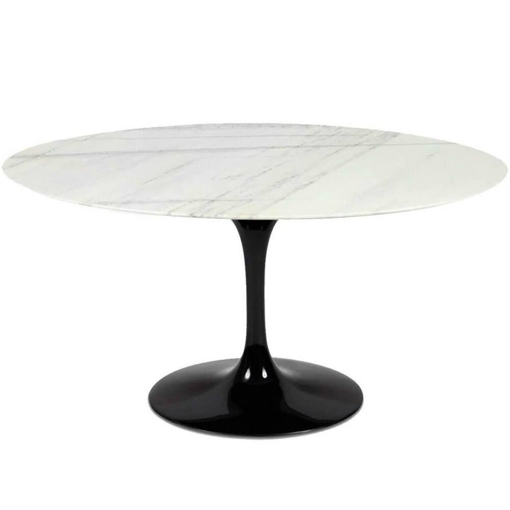 Mesa de Jantar Saarinen Oval 137x90 cm Mármore Branco Extra Base Preta