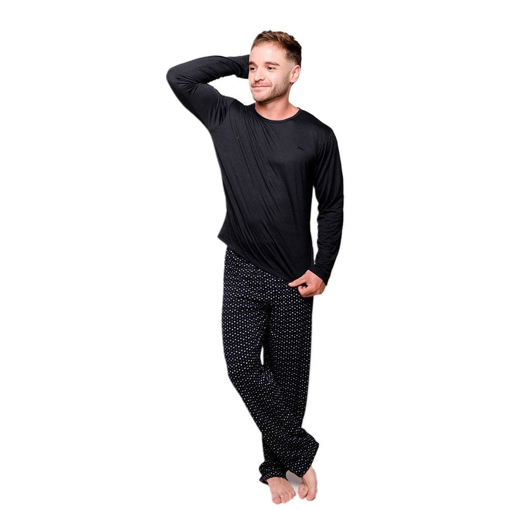 Pijama Diones Calça Poá Manga Longa Frio Masculino Plus Size