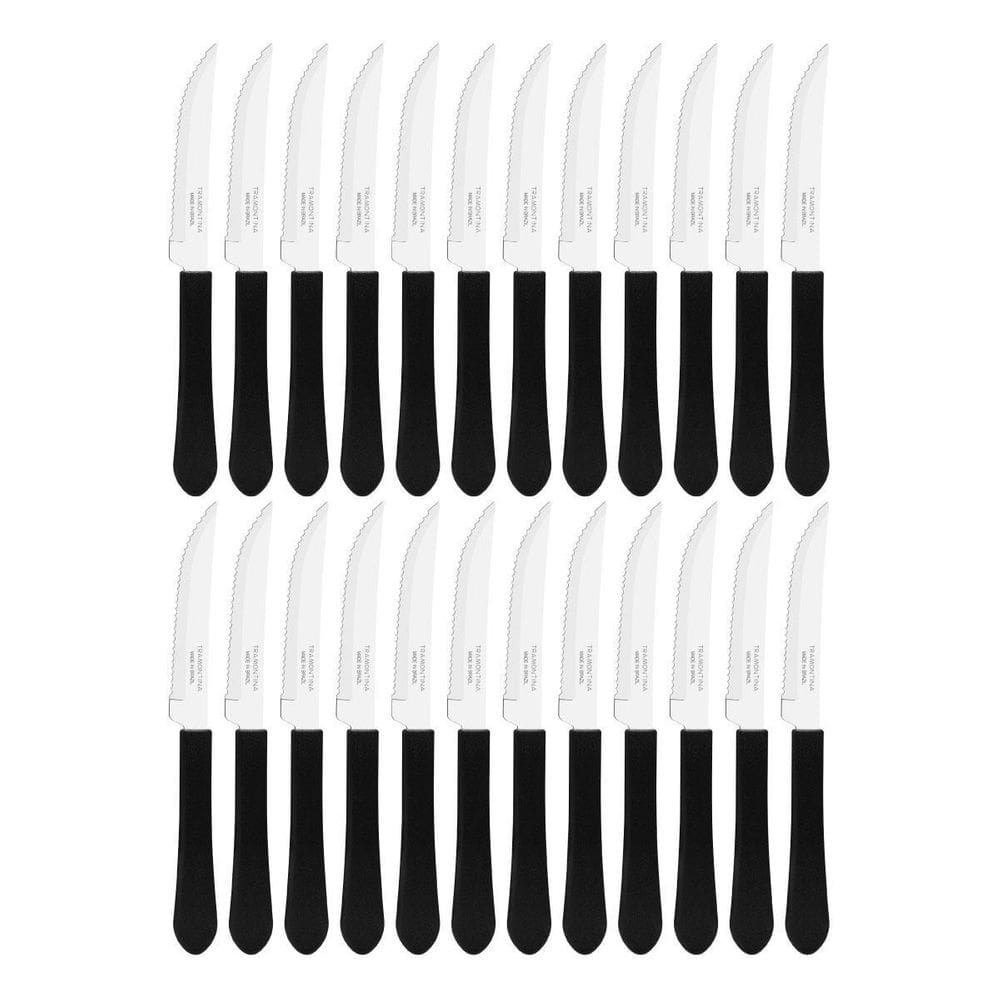 Kit 24 facas mesa churrasco tramontina leme inox cabo preto