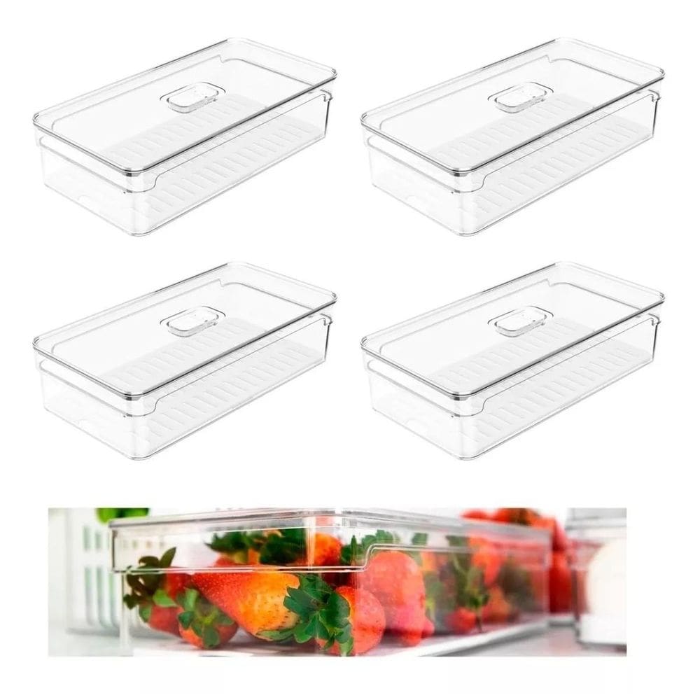 Kit C 4 Organizador De Geladeira Empilhável 2.8L Clear Fresh