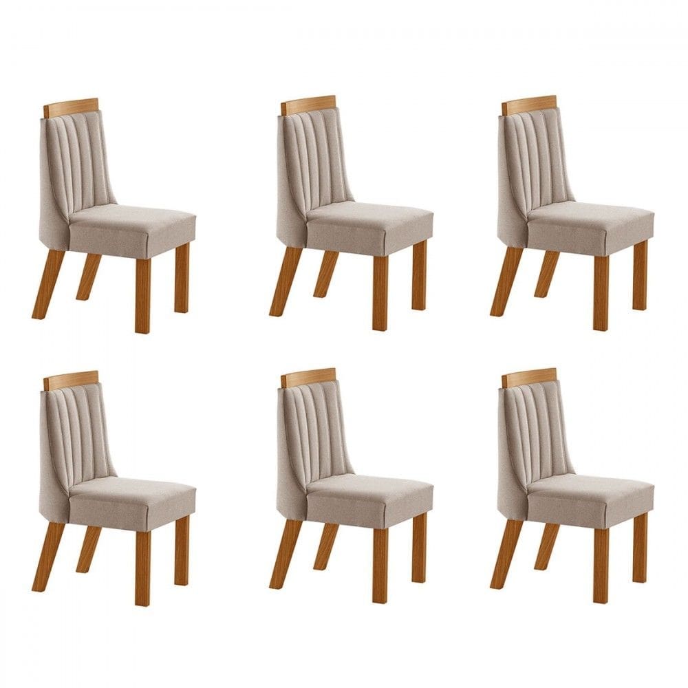 Cadeiras Kit 6 Cadeiras Lisboa Cinamomo/Linho Bege - Lj Móveis