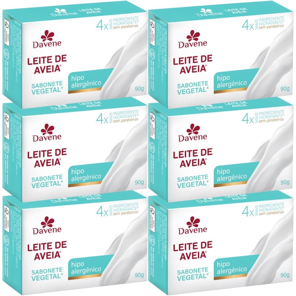 6UN Sabonete Vegetal Leite Aveia Hipoalergenico 90g Davene