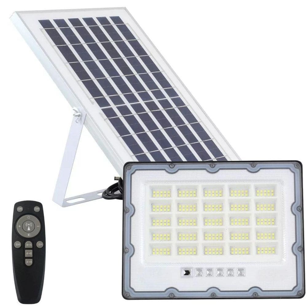 Refletor Solar Led 300W Placa Bateria Bivolt Branco Frio