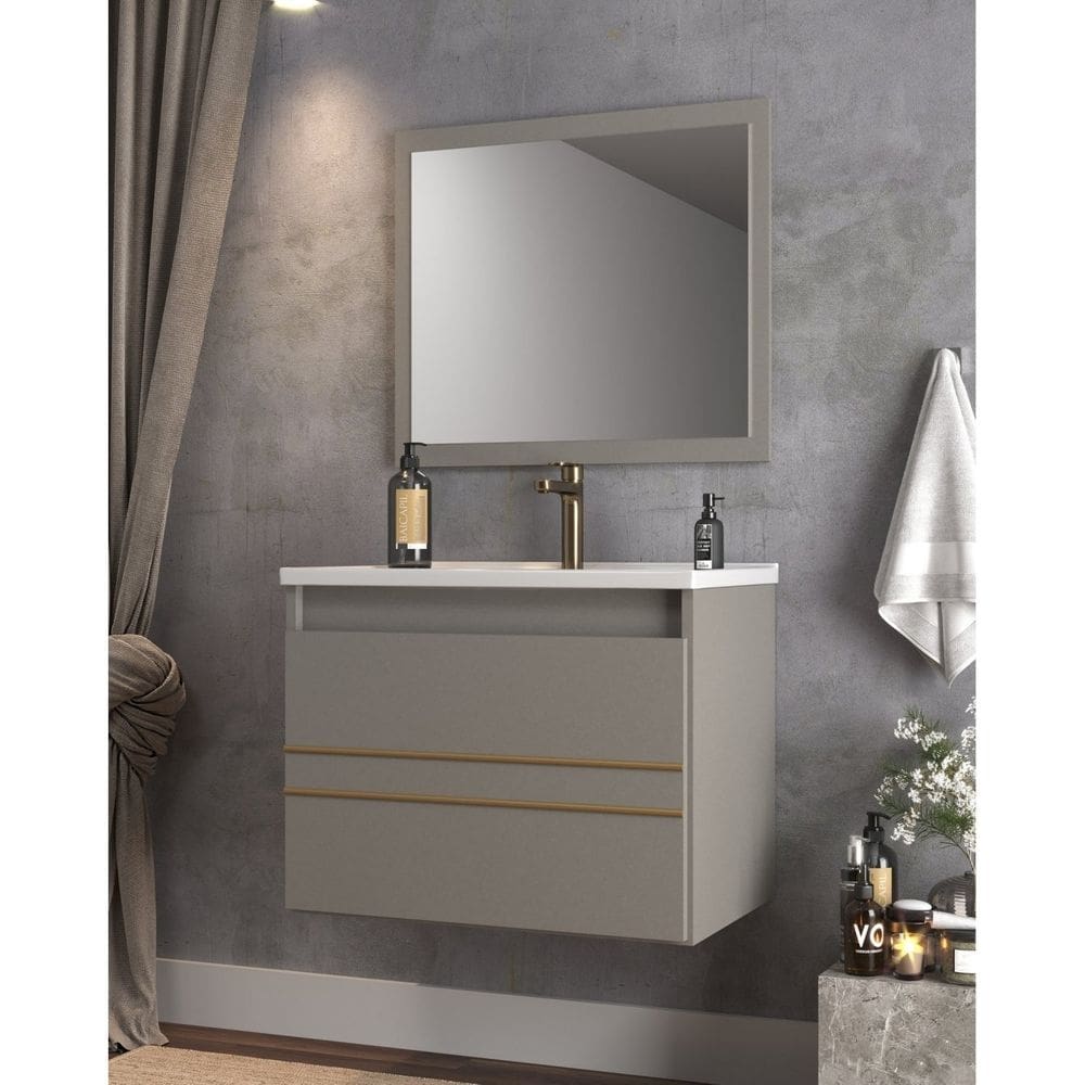 Conjunto Balcão para Banheiro com Espelheira Royal 60 Cimento