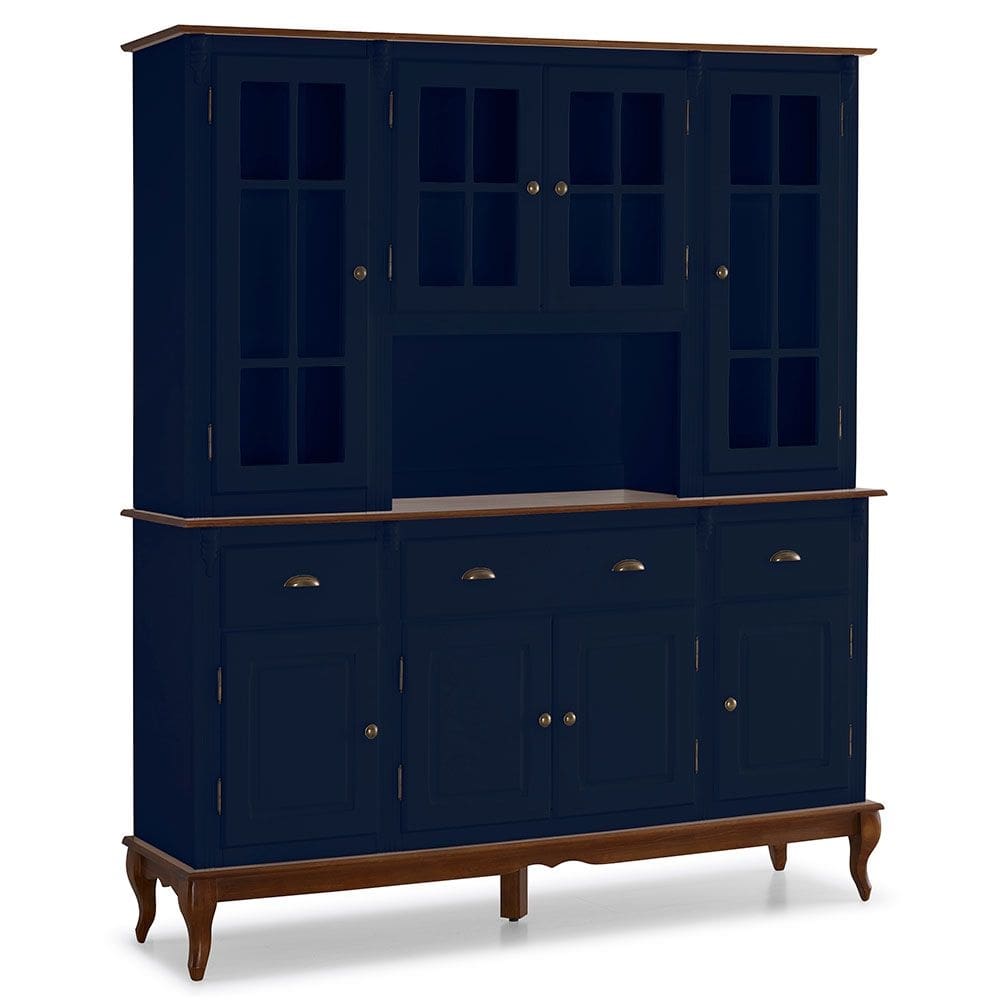 Cristaleira Arca e Oratório Hannover 8 Portas 3 Gavetas com Nicho e Pés Luiz XV-Azul Petróleo/Imbuia