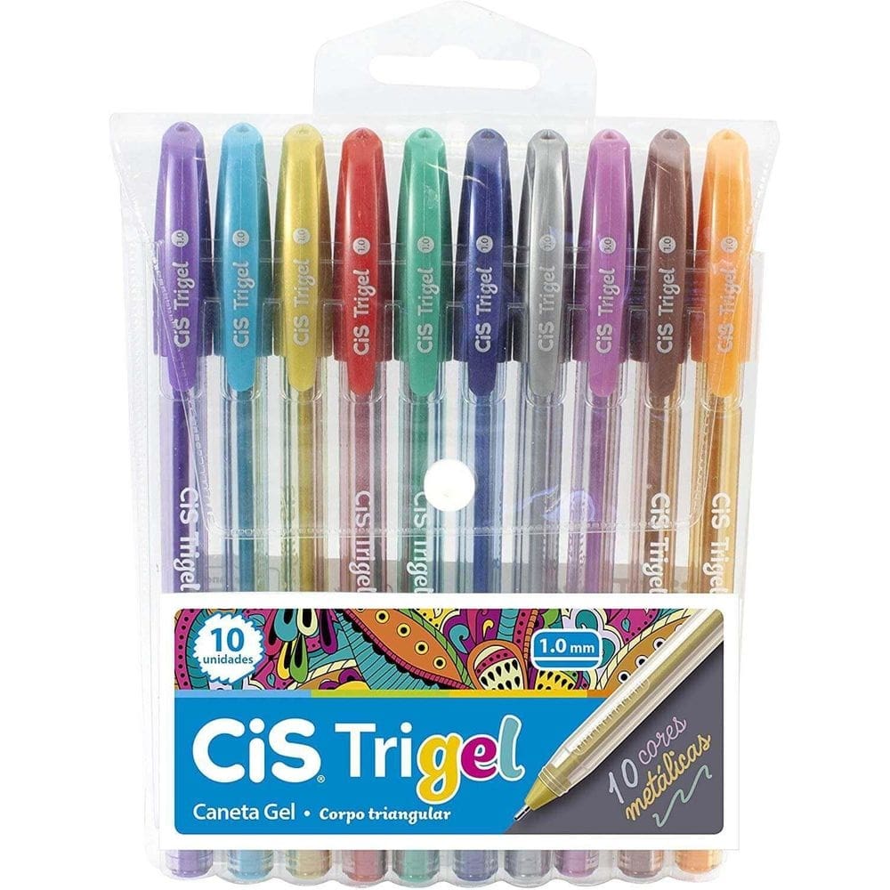 Caneta gel trigel 1,0mm metalica estojo com 10 cores cis