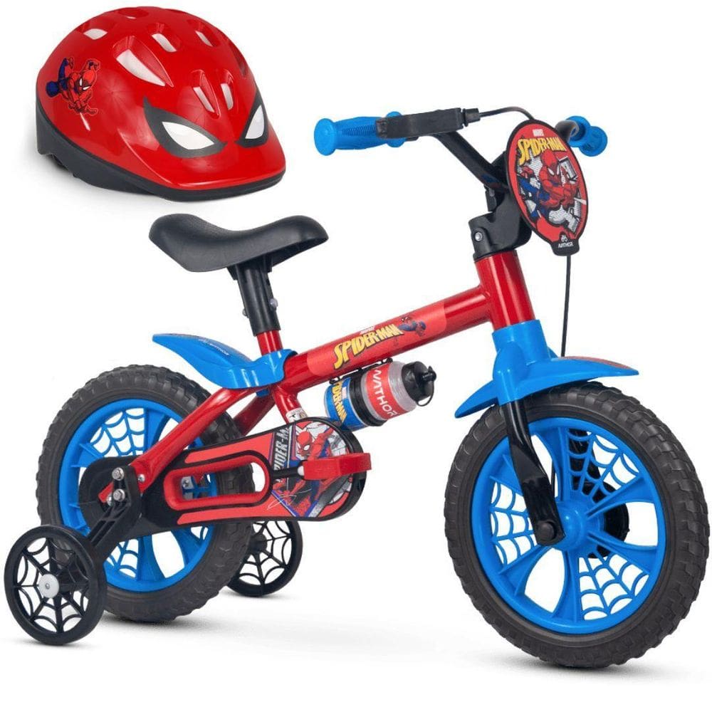 Bicicleta Infantil Menino Aro 12 Spider Man Com Capacete