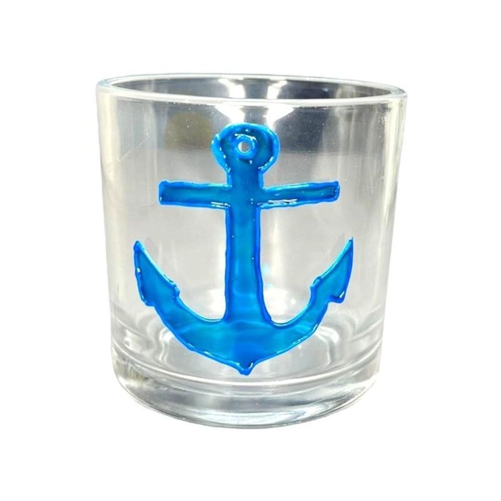 Copo de whisky de vidro marinheiro âncora azul 300 ml