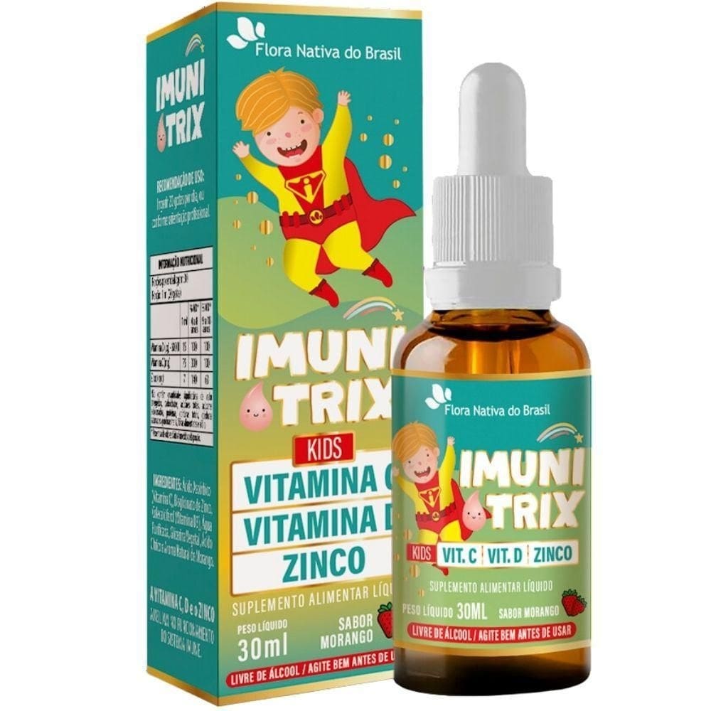 Imunitrix vitamina c, d3 e zinco 30ml flora nativa - morango