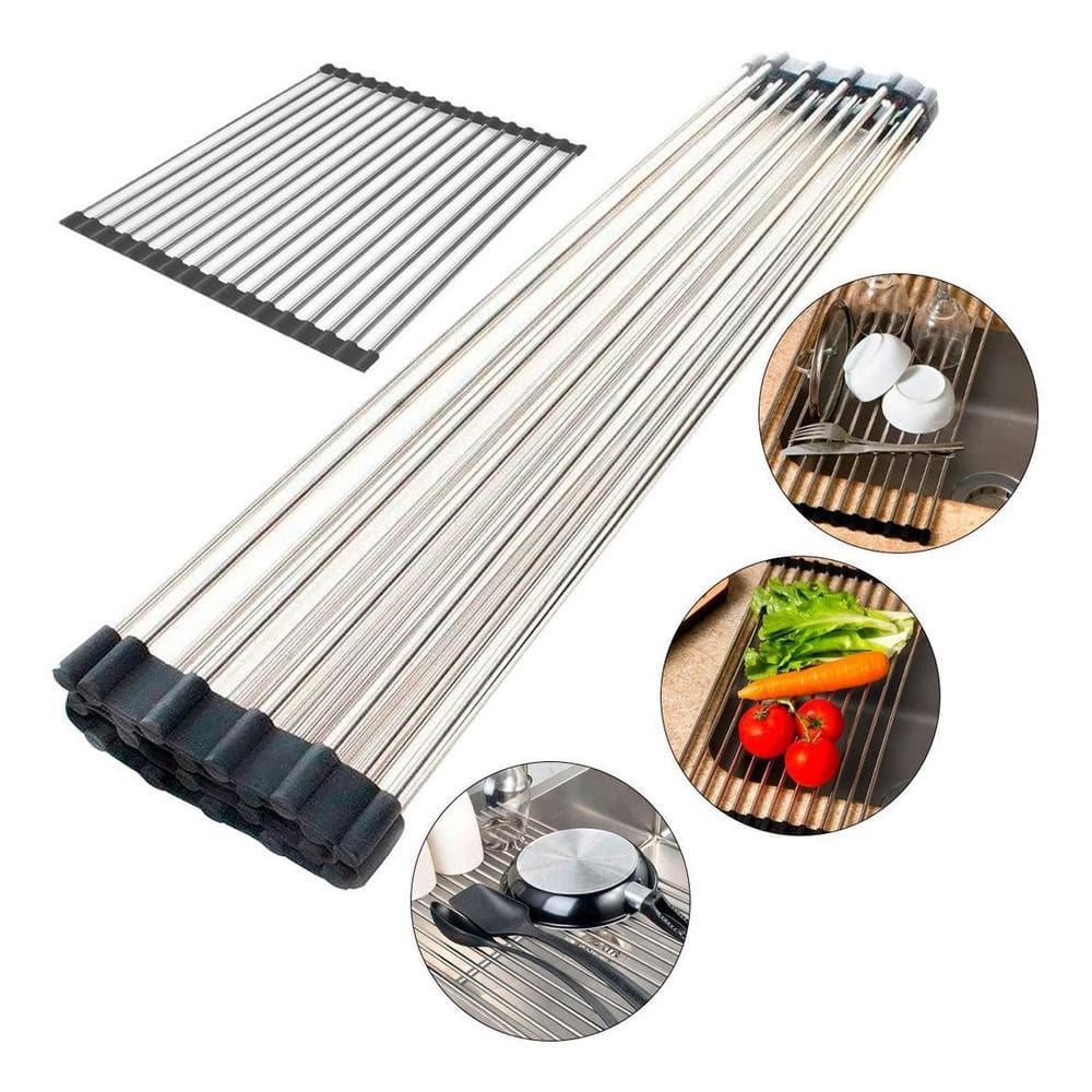 Escorredor de pratos inox 37 cm louças esteira multifunções
