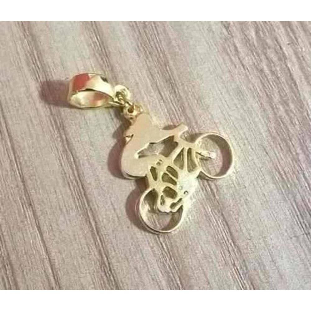 Berloque Pingente Esporte Ciclismo Ciclista Folheado Ouro