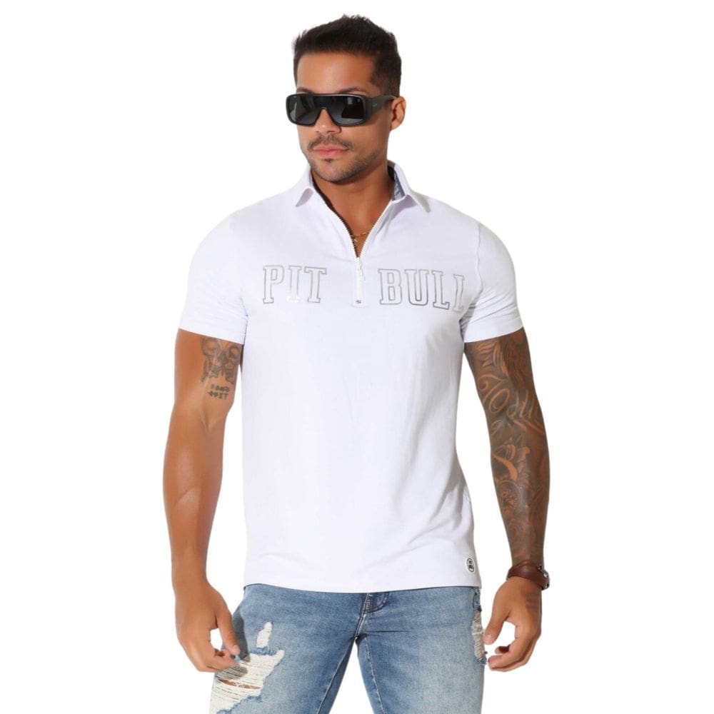 Camisa Masculina Polo Branca Manga Curta  Pit Bull 80506