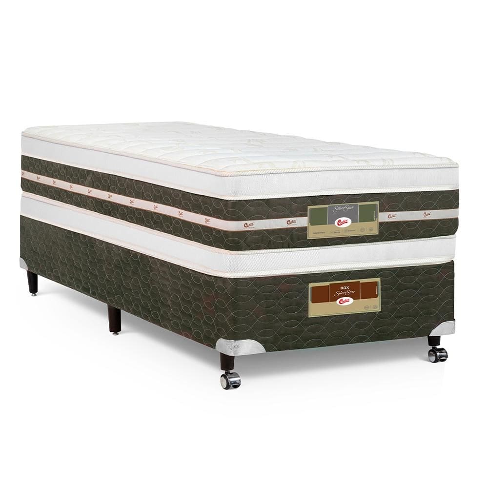 Cama Box + Colchão Castor Solteiro Silver Star Air Double Face Tecnopedic 88x188x61cm