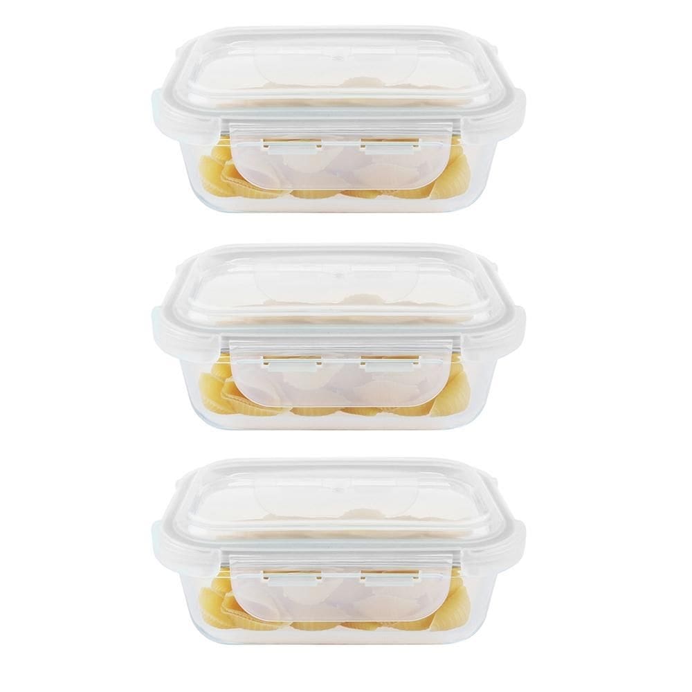 Kit 3 potes hermético vidro marmita micro-ondas 370ml