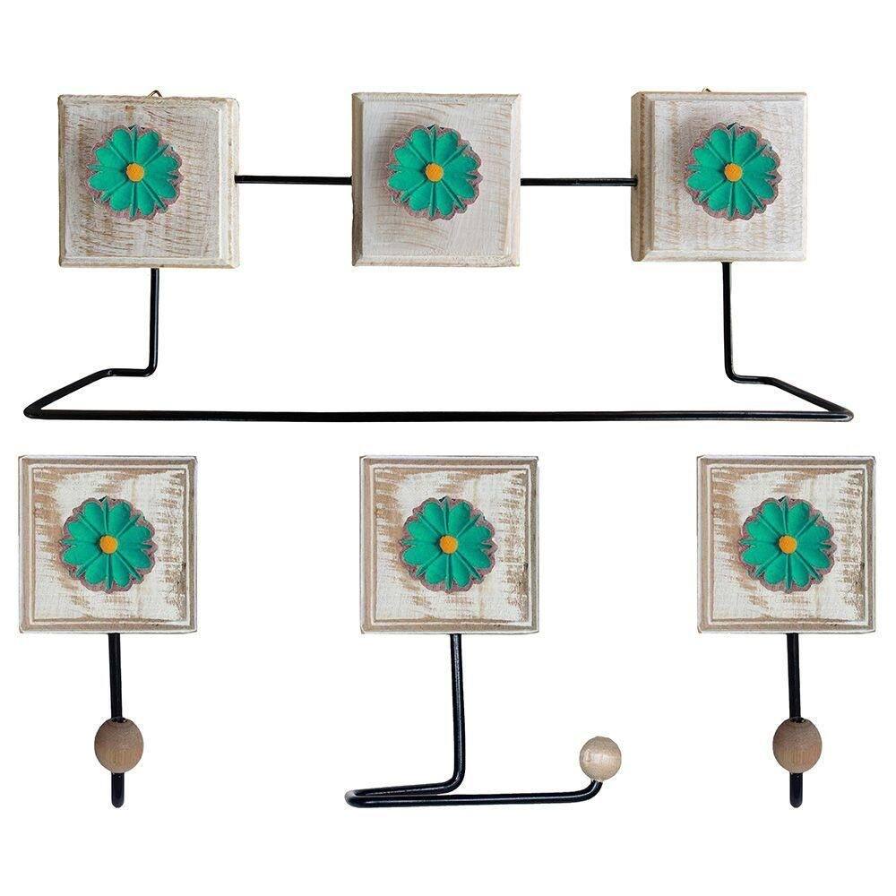 Kit Banheiro Com 2 Toalheiros + Porta Papel Higiênico + Toalheiro Rustico Artesanal Cor Verde