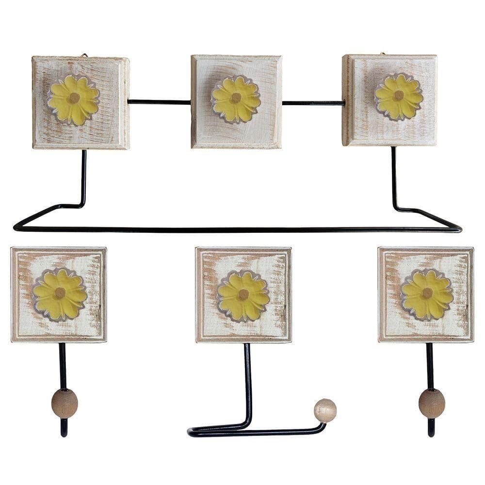 Kit Banheiro Com 2 Toalheiros + Porta Papel Higiênico + Toalheiro Rustico Artesanal Cor Amarelo
