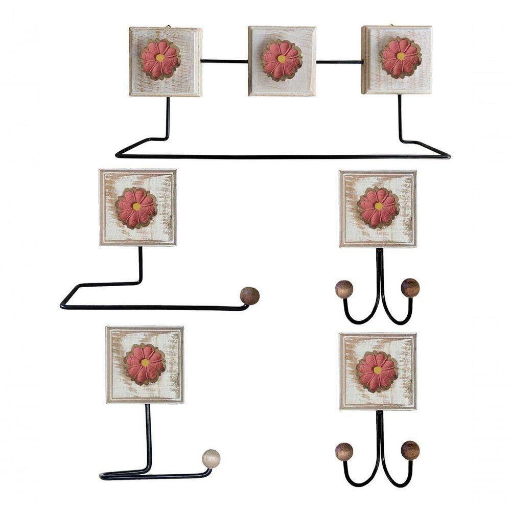 Kit Banheiro 5 Peças Artesanal Rústico Flor De Madeira 3d Anúncio Com Variação Cor Rosa