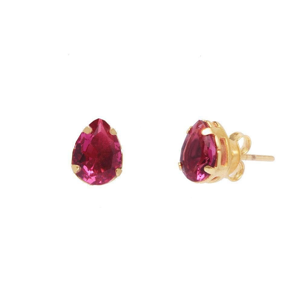 Brinco Delicado Pedra Gota Pequeno Pink Folheado A Ouro 18K