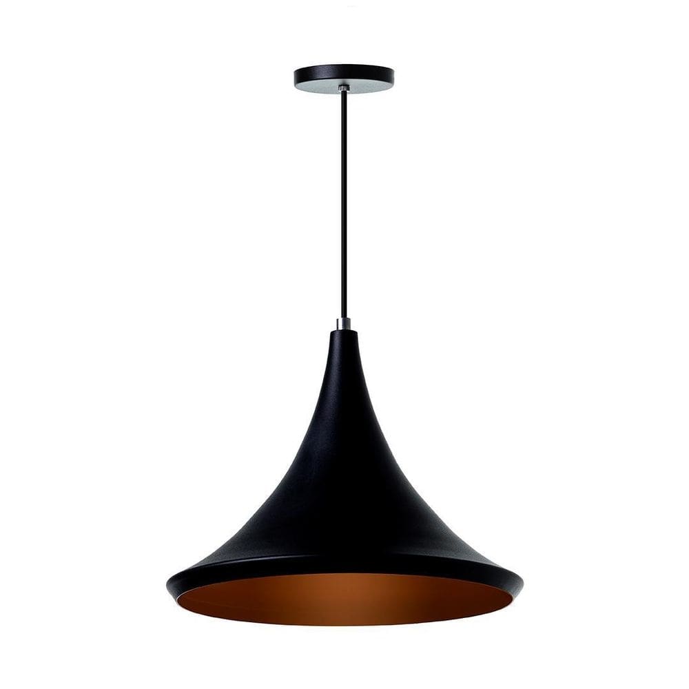 Lustre Pendente Chapéu Chinês 33Cm Preto Alumínio