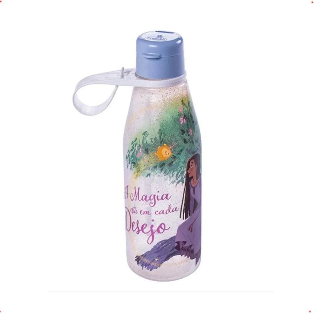 Garrafa Infantil Colorida Disney Wish 530Ml Com Tampa E Alça