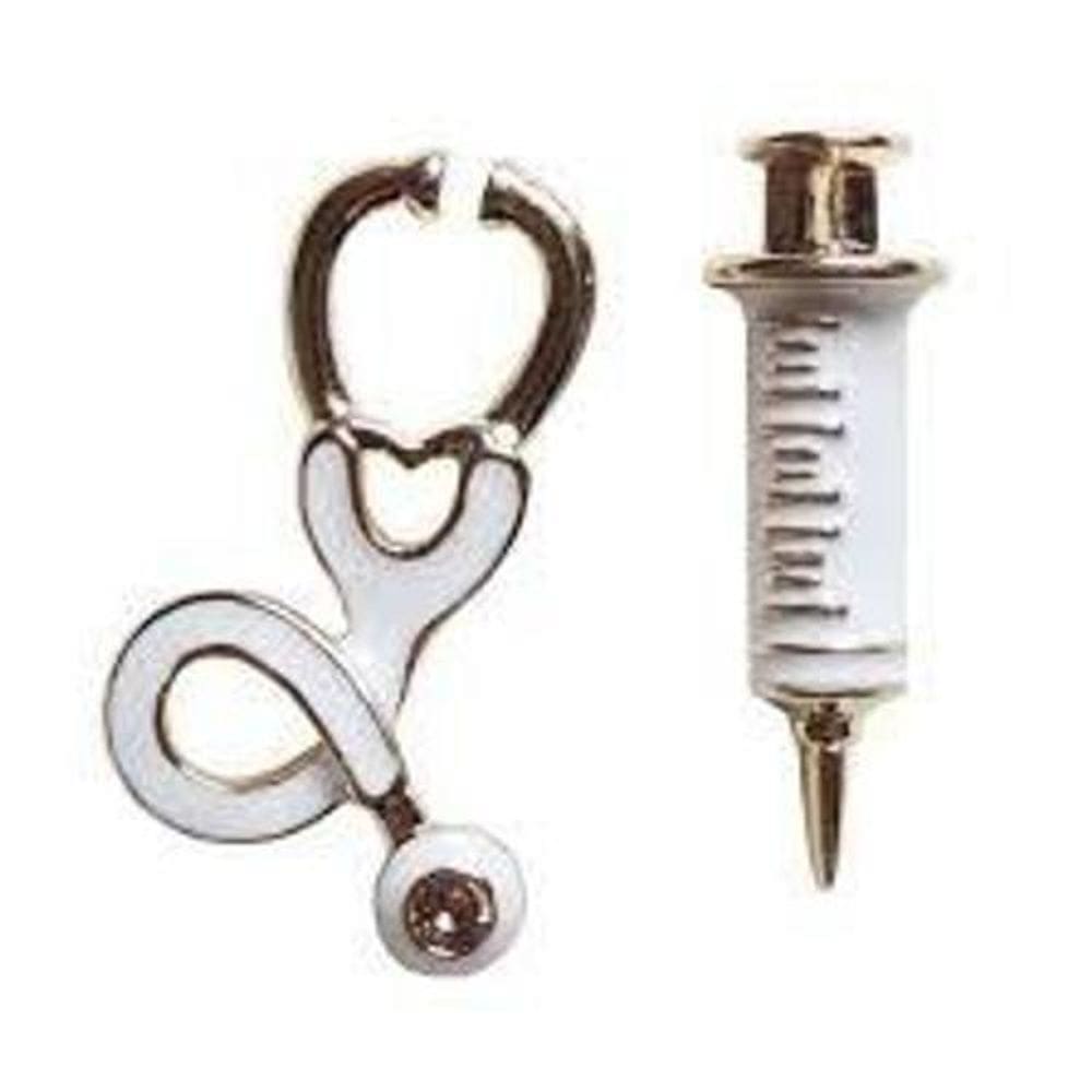 Brinco Profissões Enfermagem Esteto Seringa Folheado A Ouro.