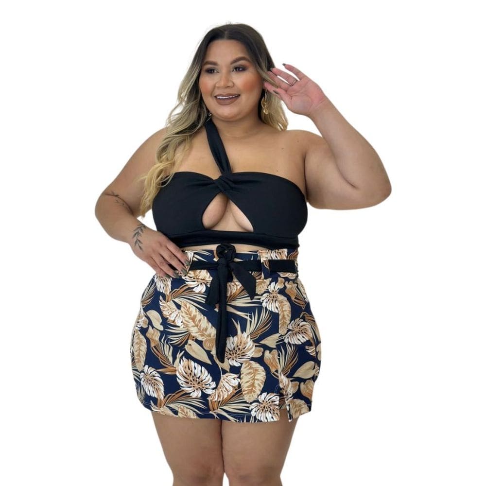 Conjunto Plus Size Cropped Decote + Short Saia 0509